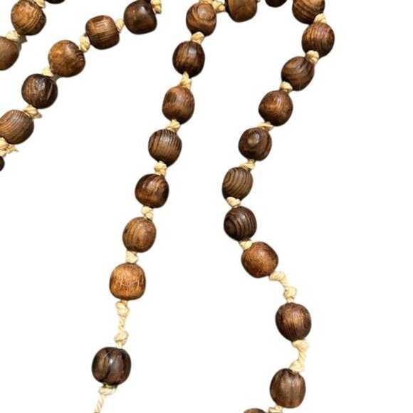 Handcrafted Wooden Rosary Necklace With Cross & Heart Pendants Natural Wood Bead - Picture 4 of 7